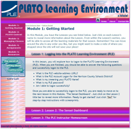 Picture of and link to the PLATO Learning Environment website created for IT755 at USM