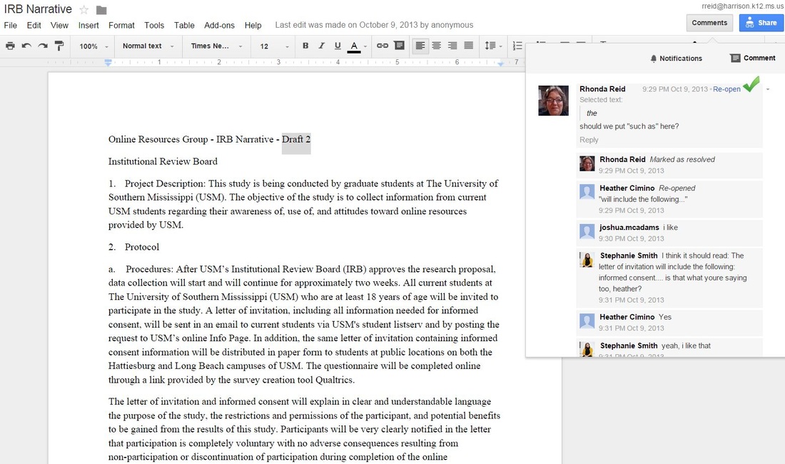 Picture and link to Google Docs created in REF601